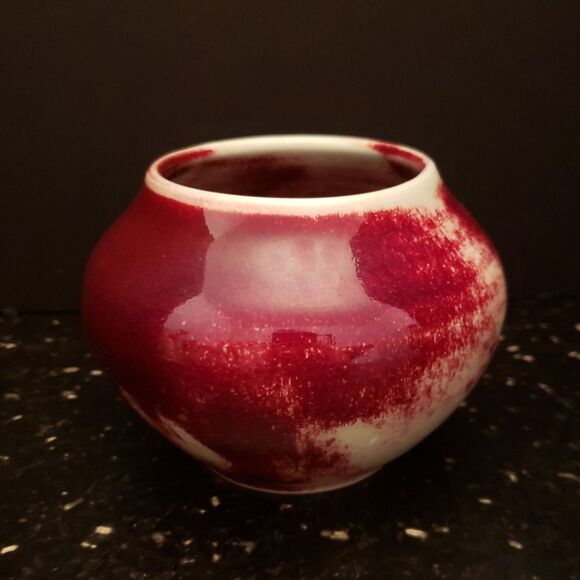 Ceramic Art Pottery Vase Celadon Ruby Red Glazed Signed Vintage - Picture 1 of 12